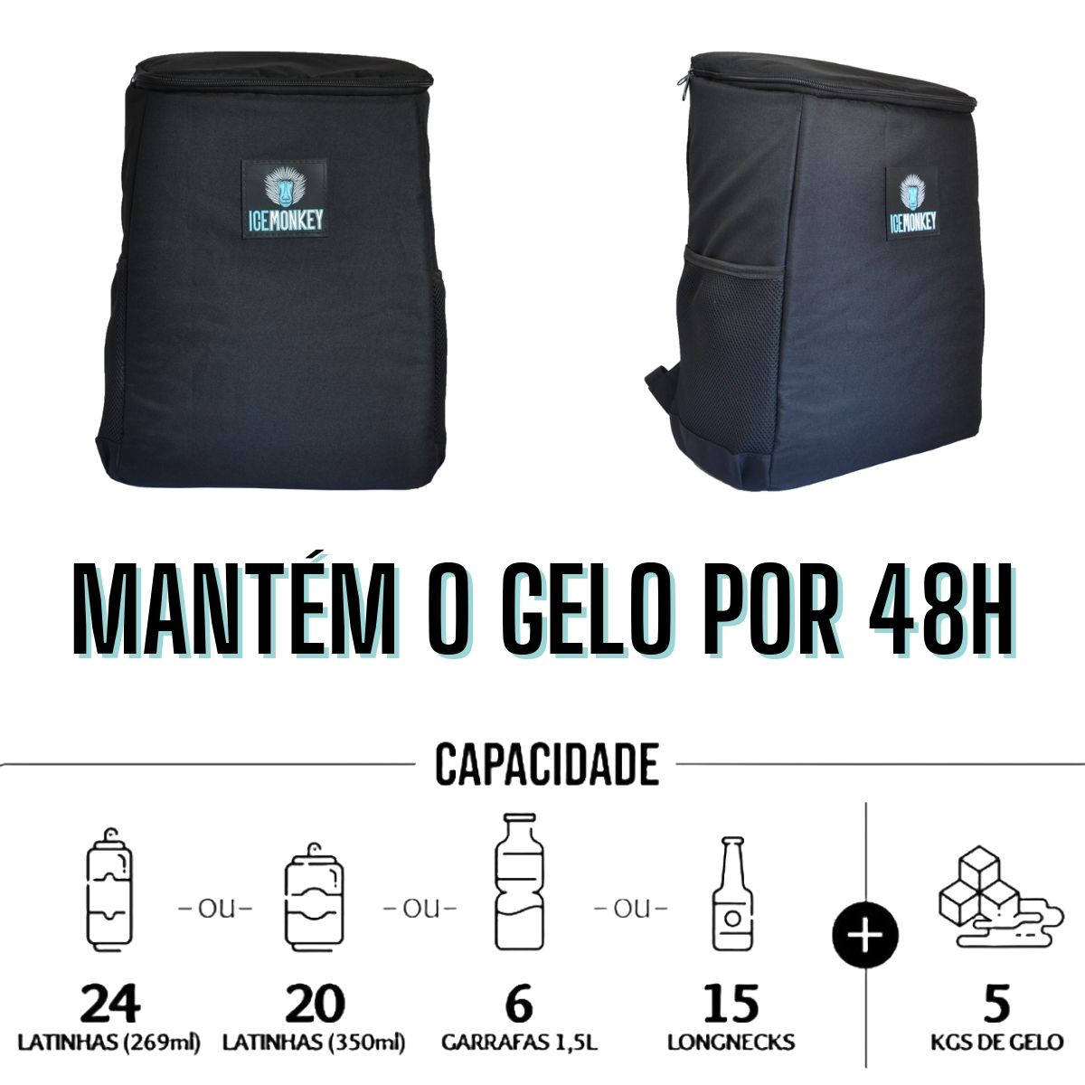Mochila Cooler Ice Monkey Basic Mochila Térmica Cooler 21 L Bolsa Anti Vazamento para Bebidas Alimentos Cerveja Praia Camping e Pesca - Imagem 7